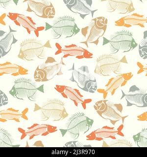 Seamless vector pattern with fish skeleton. Stock Vector