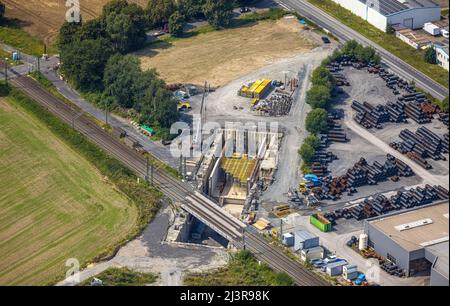 Aerial view, auxiliary , Luftbild, Hilfsbrücken unterhalb der Gleise neben der Südkamener Straße in Südkamen, Kamen, Ruhrgebiet, Nordrhein-Westfalen,