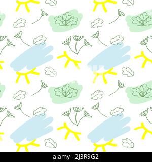 Pattern of abstract floral elements in doodle style. Outline drawing by hand. silhouette lines. Lifestyle. Stock Vector