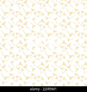 Seamless pattern of abstract floral elements in golden sand color trendy shade. Outline drawing by hand. Abstract background. Texture. Wallpaper. Good for printing on fabric, paper napkins, towel and wrapping paper. Stock Vector