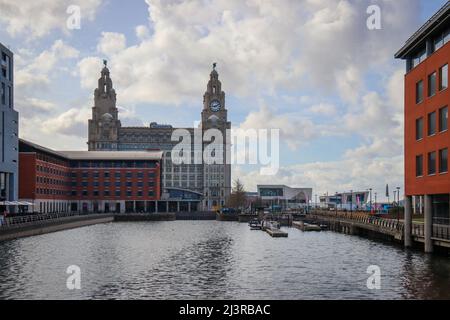 Liverpool Liver Building, Pier Head, Three Graces Stock Photo