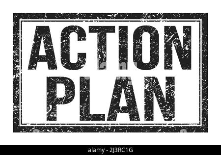 ACTION PLAN, words written on black rectangle stamp sign Stock Photo