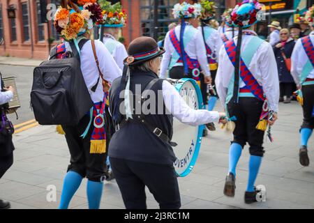 Morris Dancers, Street Performers, performing traditional Morris Dances Stock Photo