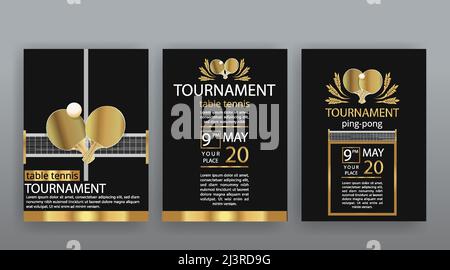 Ping-pong, table tennis and whiff-whaff flyer vector template design, luxury retro style competition invitation Stock Vector