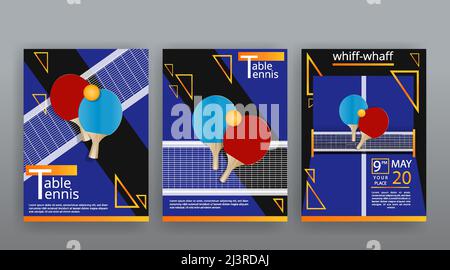 Ping-pong, table tennis and whiff-whaff flyer vector template design, luxury retro style competition invitation Stock Vector