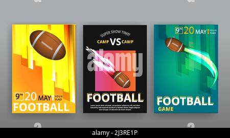 football competition vector flyer template, realistic American football equipment Stock Vector