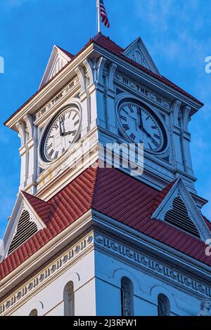 The clock tower of the Benton County Courthouse in Corvallis, Oregon, USA Stock Photo