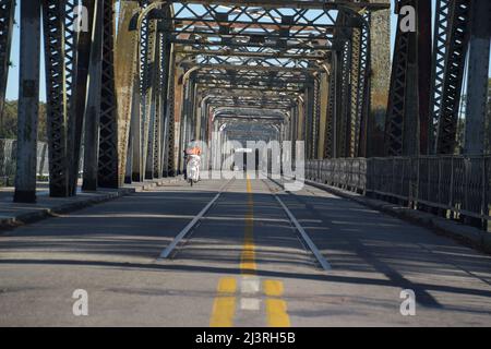 The old iron bridge over Santa Lucía river in Montevideo, Uruguay Stock Photo