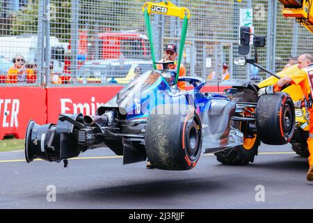 Melbourne, Victoria, Australia. 9th Apr, 2022. Nicholas Latifi of Wiliams Racing crashes in qualifying at the 2022 Australian Formula 1 Grand Prix on 9th April 2022 (Credit Image: © Chris Putnam/ZUMA Press Wire) Stock Photo