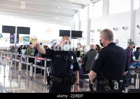 Male & female customs officers waiting