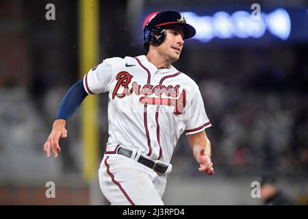 April 09, 2022: Atlanta Braves pitcher Kyle Wright delivers a pitch during  the first inning of a MLB game against the Cincinnati Reds at Truist Park  in Atlanta, GA. Austin McAfee/CSM/Sipa USA(Credit