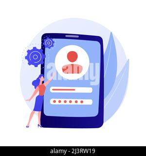 User verification. Unauthorized access prevention, private account authentication, cyber security. People entering login and password, safety measures Stock Vector