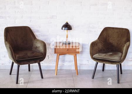 two grey armchairs modern home interior design  Stock Photo