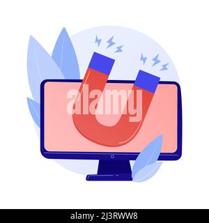 Customer attraction marketing strategy. Digital targeted, advertisement campaign, lead generation. Magnet on computer monitor isolated design element. Stock Vector