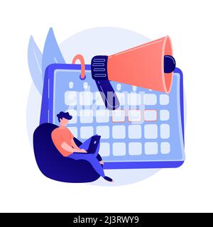 Event calendar notification. Freelancer project, deadline date, appointment reminder. Calender and megaphone isolated design element. Time management. Stock Vector