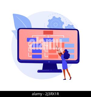 Web design and content creating. Landing page, website, homepage creating design element. Female graphics designer, developer flat character. Vector i Stock Vector