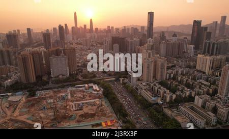 Shenzhen skyline view from the boundary during sunset Stock Photo