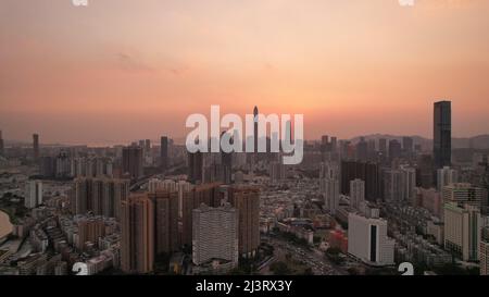 Shenzhen skyline view from the boundary during sunset Stock Photo