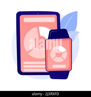 Smart gadgets, wearable technology. Trendy lifestyle accessories, convenient devices, portable electronics. Modern phone and watch with touchscreen. V Stock Vector
