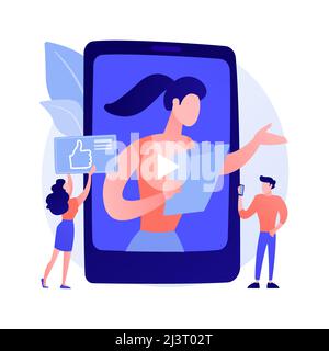 Vlogging lifestyle. Video blogging, social media interaction, digital communication platform. Cheerful vlogger, influencer greeting, waving hand gestu Stock Vector