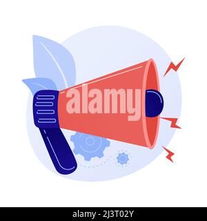 Attention attraction. Important announcement or warning, information sharing, latest news. Loudspeaker, megaphone, bullhorn with exclamation mark. Vec Stock Vector