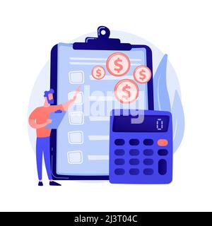 Financial accounting. Female accountant cartoon character making financial report. Summary, analysis, reporting. financial statement, income and balan Stock Vector