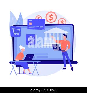 Pensioners financial literacy. Finance education, savings management, investment awareness. Consultant explaining finance system basics to elderly peo Stock Vector