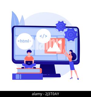 Web developers courses. Computer programming, web design, script and coding study. Computer science student learning interface structure components. V Stock Vector