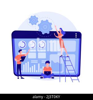 Software renovation, app development, programming. Computer programs modernization and innovation. Programmers team cartoon characters. Vector isolate Stock Vector