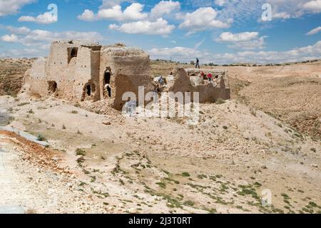 Issabiya, near Garyan, Libya - Abandoned Berber Granary, European Tourists Stock Photo