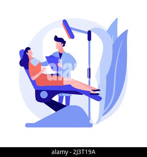 Dental treatment abstract concept vector illustration. Dental clinic, teeth care service, caries treatment tool, dentist chair, toothache emergency he Stock Vector