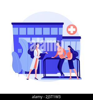 Rehabilitation hospital abstract concept vector illustration. Rehab hospital, rehabilitation center, stabilization of medical conditions, mental healt Stock Vector