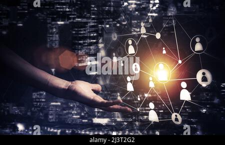 Presenting modern wireless technologies as means of communucation and networking on dark background Stock Photo