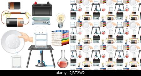 Seamless background with science equipments illustration Stock Vector