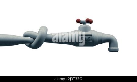 A knot in a gas pipeline, turn off the tap to fossil fuels! 3d rendering Stock Photo