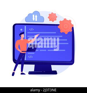 Uploading to cloud storage. Wireless access to information. Online service, global hosting, virtual space. Available and secure desktop. Vector isolat Stock Vector