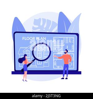 Real estate floor plan abstract concept vector illustration. Floor plan online services, real estate marketing, house listing, interactive property la Stock Vector