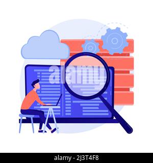 QA tester. Developmental kit. Analyzing binary code. Close inspection, coding, checking open script. Website administration. Reaffirming quality. Vect Stock Vector