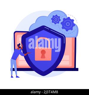 Cloud storage idea. Online computing. Internet database, backup server. Programming equipment. Limited access, control pass, privacy settings. Vector Stock Vector