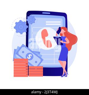 Pay call. Communicating through smartphone. Telephone contact, help line, client support. Solving problems with phone consultant. Talking on cellphone Stock Vector