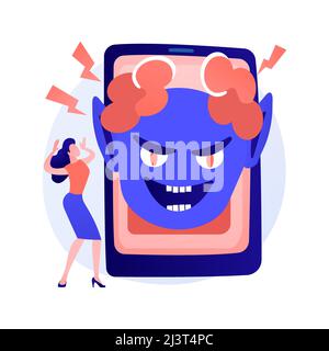 Jump scare advertising idea. Cyberbullying, online intimidation. Internet screamer, shock content, phone virus. Horror clown character. Vector isolate Stock Vector
