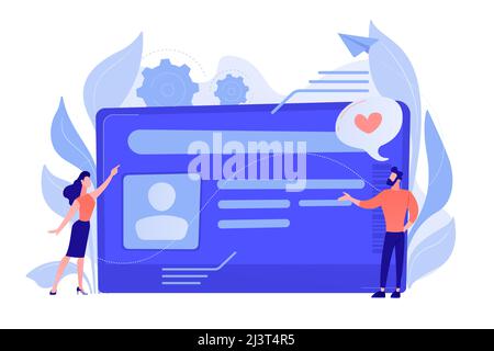 Smart ID card with photo and users. Identification microchip and electronic identity card, plastic smartcard, personal information chipcard concept. V Stock Vector