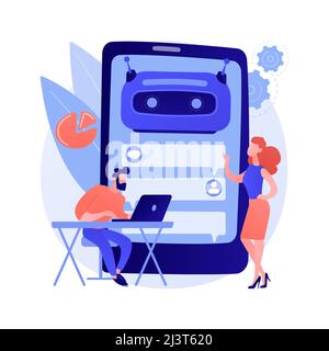 Chatbot development platform abstract concept vector illustration. Chatbot platform, virtual assistant development, cross-platform bot, wireframe, mob Stock Vector