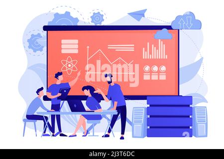 Software Engineer, Statistician, Visualizer and Analyst working on a project. Big data conference, big data presentation, data science concept. Pinkis Stock Vector