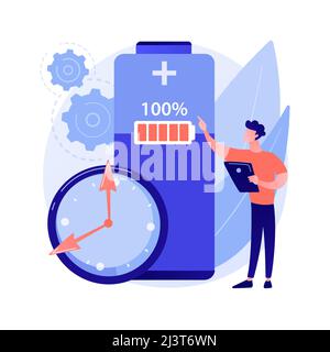 Battery runtime abstract concept vector illustration. Battery innovative solution, extend runtime, charging technology, long life, durability calculat Stock Vector