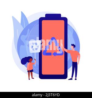 Battery recycling abstract concept vector illustration. Battery disposal bin, rechargeable technology, utilization rule, recycling system, safety regu Stock Vector