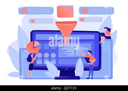 Dashboard consolidating metrics on computer screen. Business intelligence dashboard, business analytics tool, business intelligence metrics concept. P Stock Vector