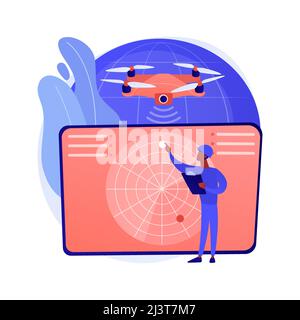 Military drone abstract concept vector illustration. Military robotics, drone use in defense, aircraft technology, aerospace, unmanned aerial vehicles Stock Vector