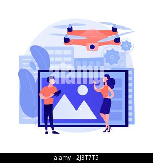 Aerial photography abstract concept vector illustration. Aerial commercial photography, air survey services, drone photo of event, remote sensing tech Stock Vector