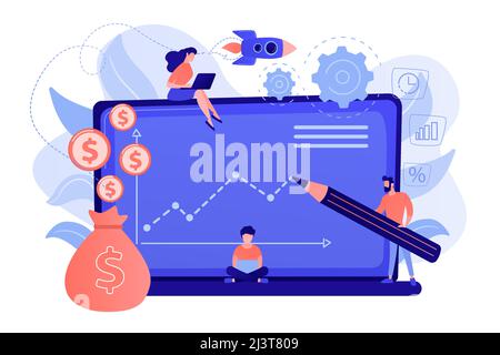 Investment managers with laptops offer better returns and risk management. Investment fund, investment opportunities, hedge fund leverage concept. Pin Stock Vector